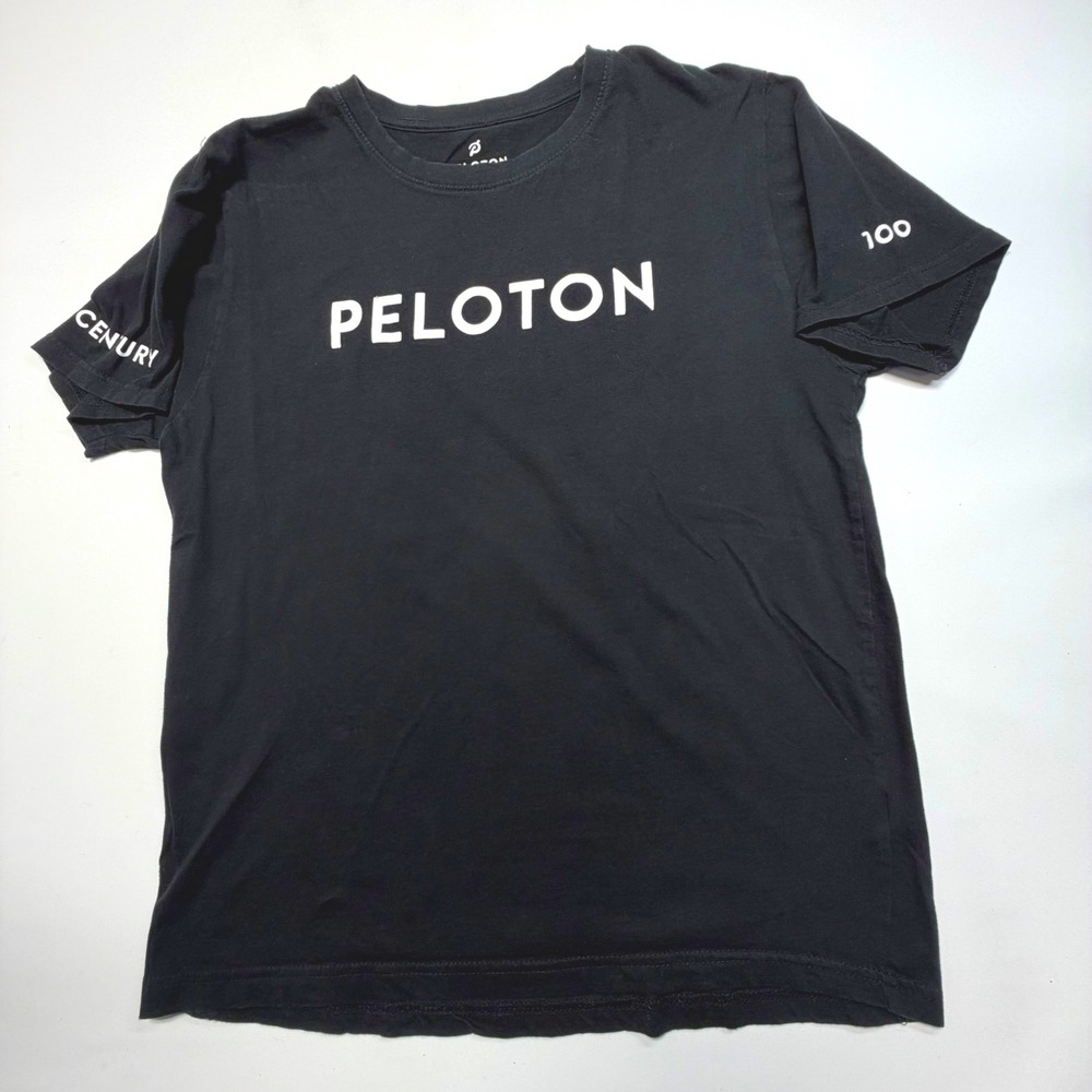 Peloton‎ Century 100 Ride Milestone Tee Black Shirt Men's Medium Sleeve Graphic